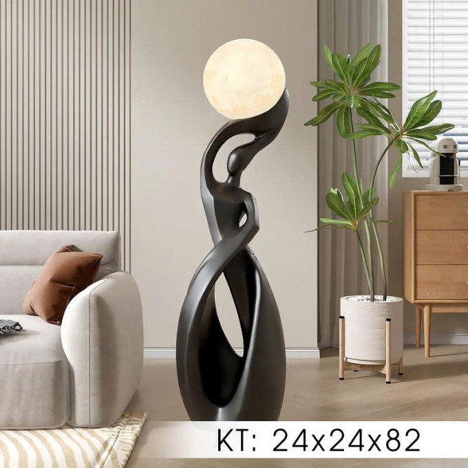 Đồ decor trang trí nội thất tượng kèm đèn quả cầu mặt trăng 002