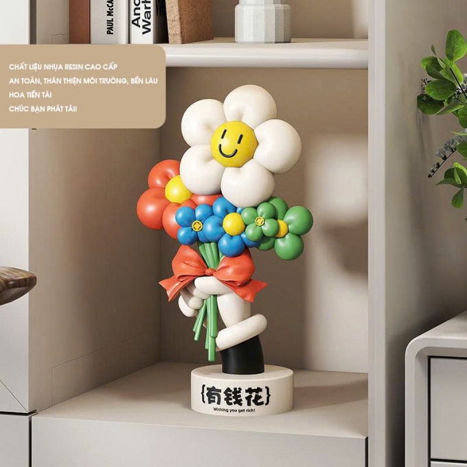 Đồ decor trang trí tượng bó hoa mặt cười dễ thương 006