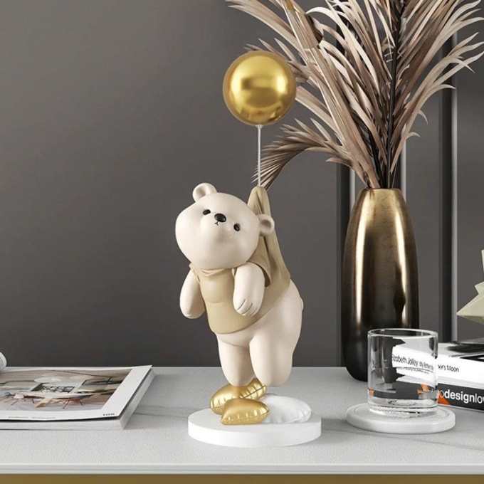 Đồ decor trang trí tượng gấu trắng kèm bóng bay 004