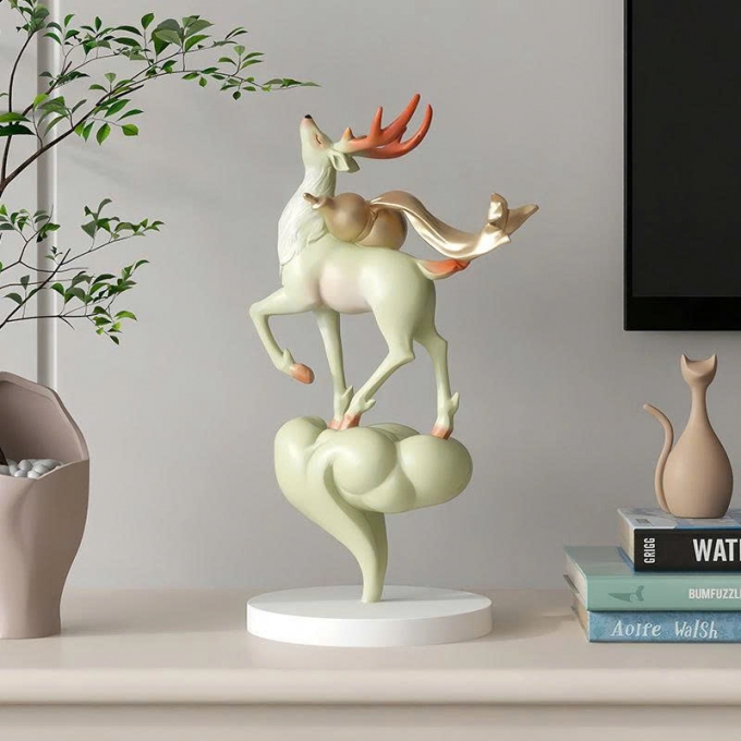 Đồ decor trang trí tượng hươu nâng trăng nghệ thuật cao cấp 001