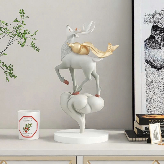Đồ decor trang trí tượng hươu nâng trăng nghệ thuật cao cấp 001
