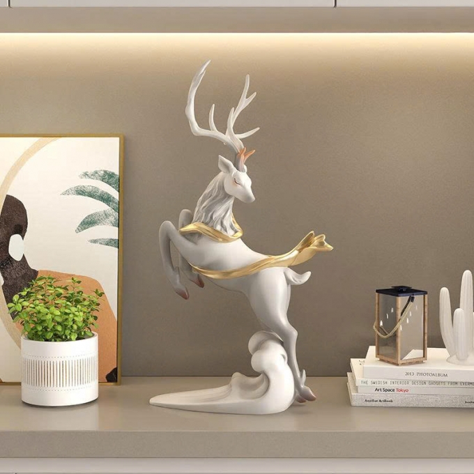 Đồ decor trang trí tượng hươu nâng trăng nghệ thuật cao cấp 001