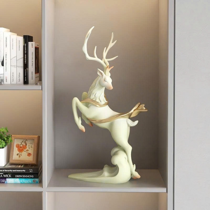 Đồ decor trang trí tượng hươu nâng trăng nghệ thuật cao cấp 001