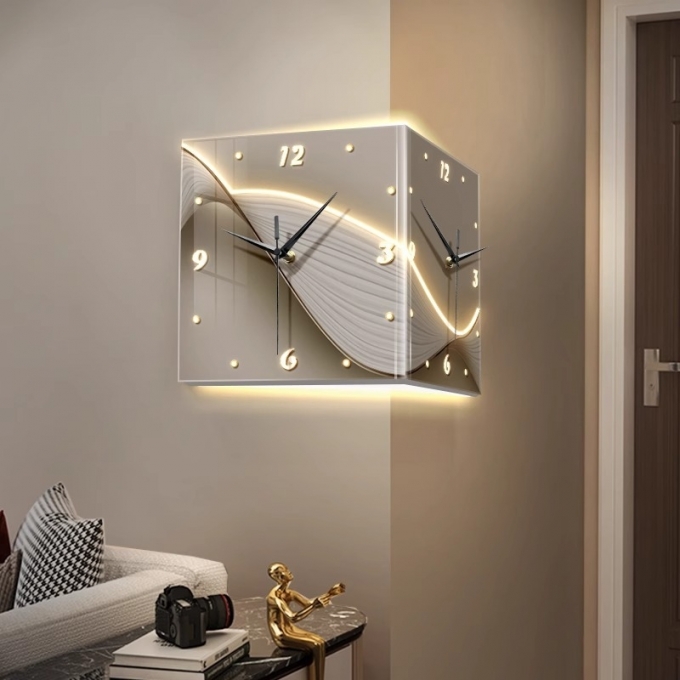 Đồng hồ 2 mặt treo tường phòng khách có đèn led DH363