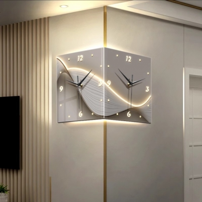 Đồng hồ 2 mặt treo tường phòng khách có đèn led DH363