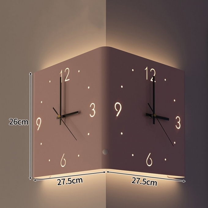 Đồng hồ treo góc tường 2 mặt có đèn led đẹp mắt DH362
