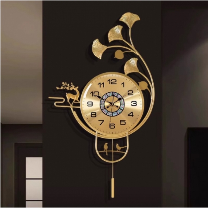 Đồng hồ treo tường sáng tạo họa tiết lá bạch quả đẹp DH373