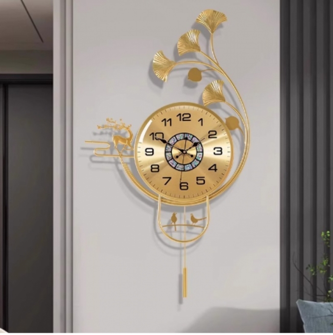 Đồng hồ treo tường sáng tạo họa tiết lá bạch quả đẹp DH373
