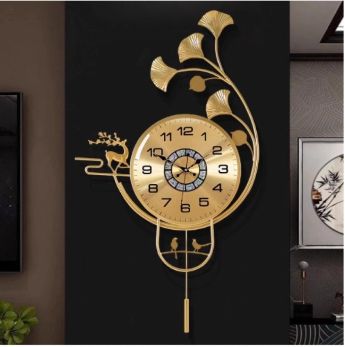 Đồng hồ treo tường sáng tạo họa tiết lá bạch quả đẹp DH373