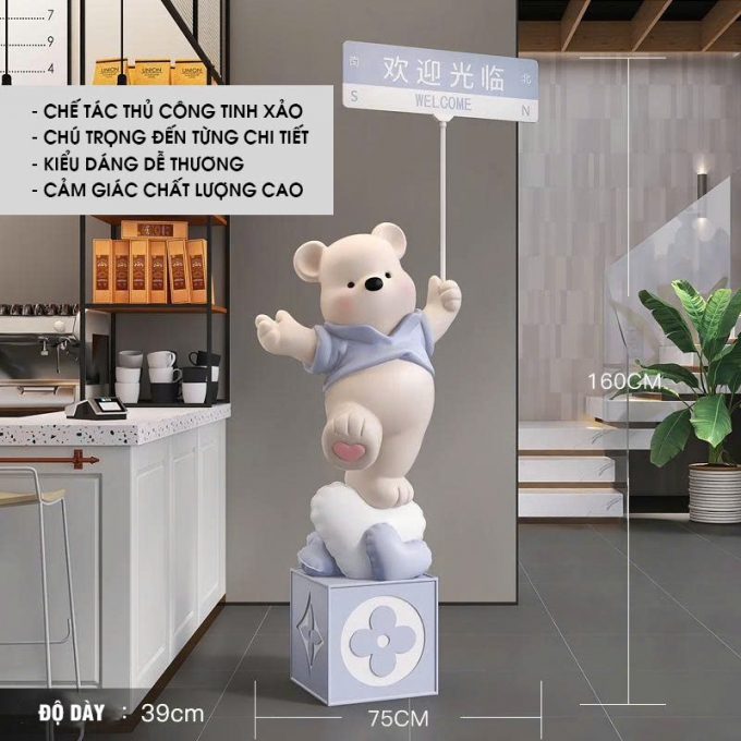 Gấu decor trang trí có bluetooth chào mừng trước cửa hàng quán 008