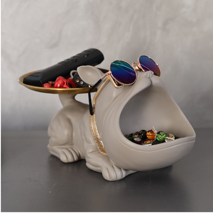 Hộp đựng đồ decor trang trí hình chó Bulldog Pháp 038