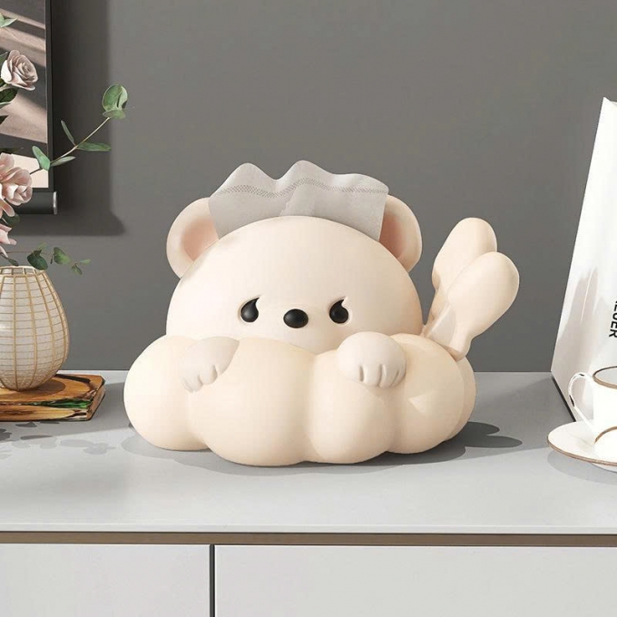 Hộp đựng khăn giấy rút decor trang trí hình gấu bông mây 026