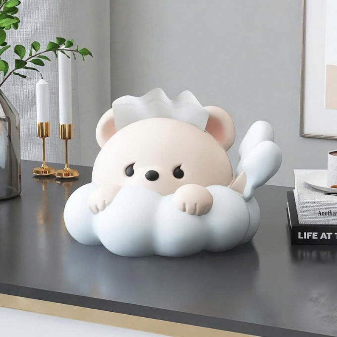 Hộp đựng khăn giấy rút decor trang trí hình gấu bông mây 026