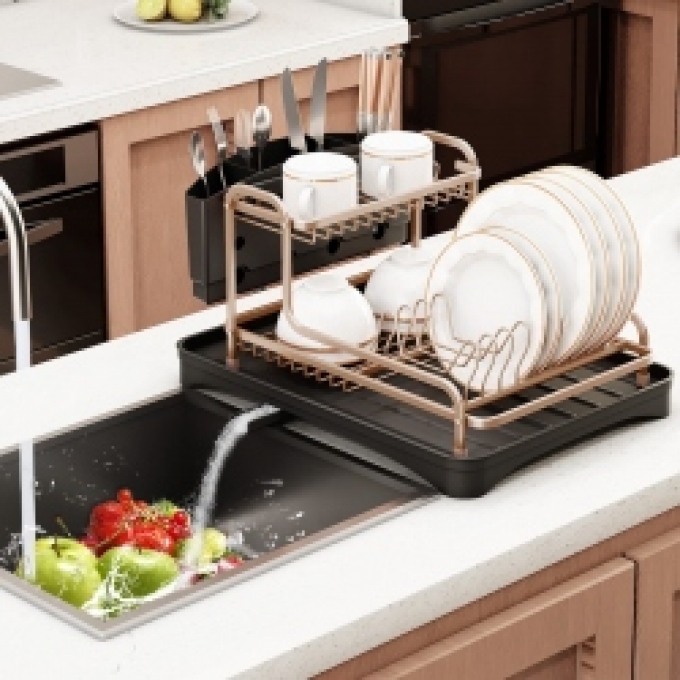 Kệ đựng chén đĩa thép không gỉ có thoát nước thông minh 071