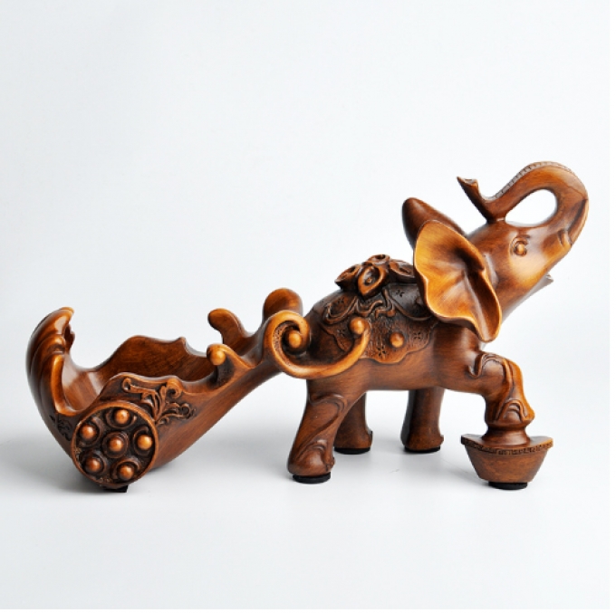 Kệ đựng rượu trang trí decor voi kéo xe phong thủy 042