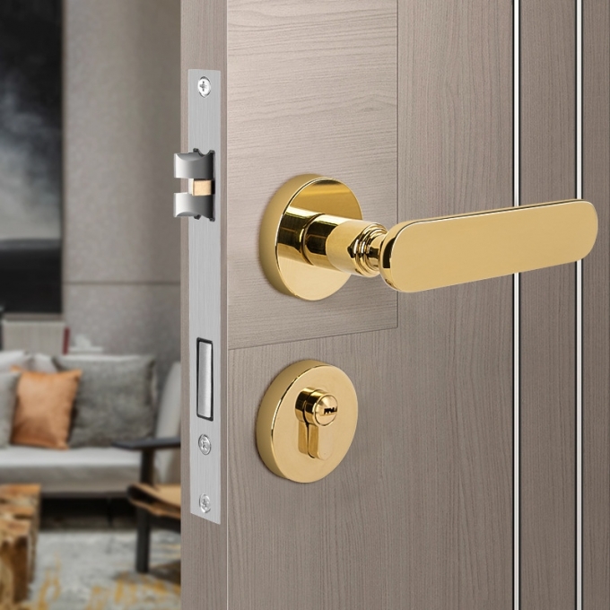 Khóa Cửa Tay Gạt Đen Nhám Dáng Cong Nhẹ 155