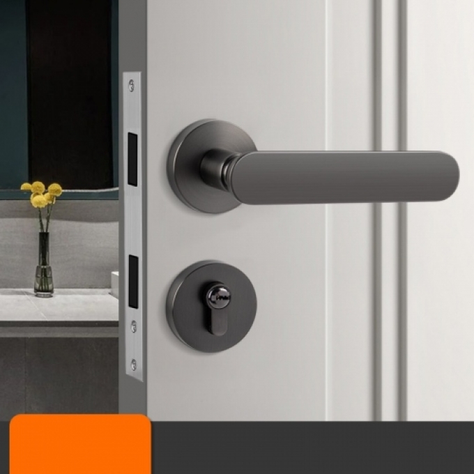 Khóa Cửa Tay Gạt Đen Nhám Dáng Cong Nhẹ 155