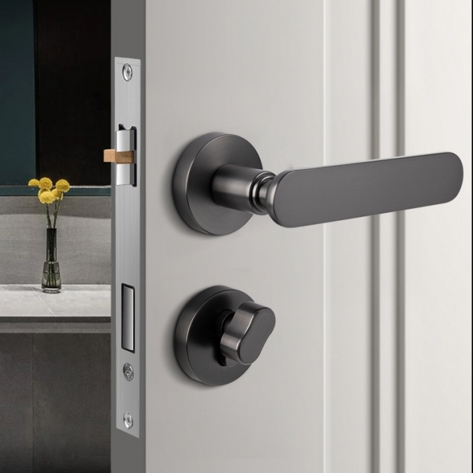 Khóa Cửa Tay Gạt Đen Nhám Dáng Cong Nhẹ 155