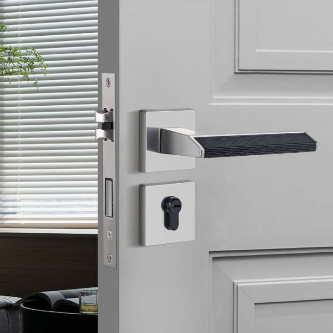 Khóa cửa tay gạt inox sáng bóng phối vân đen cao cấp 160