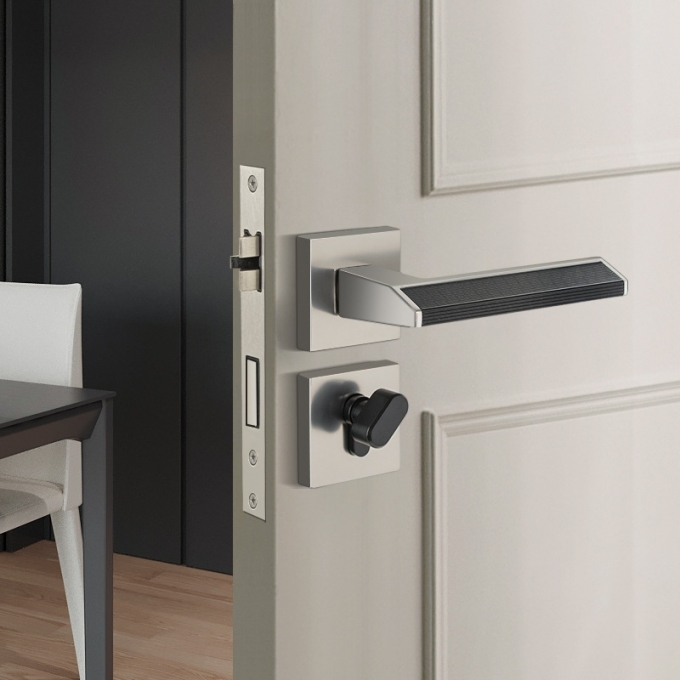 Khóa cửa tay gạt inox sáng bóng phối vân đen cao cấp 160