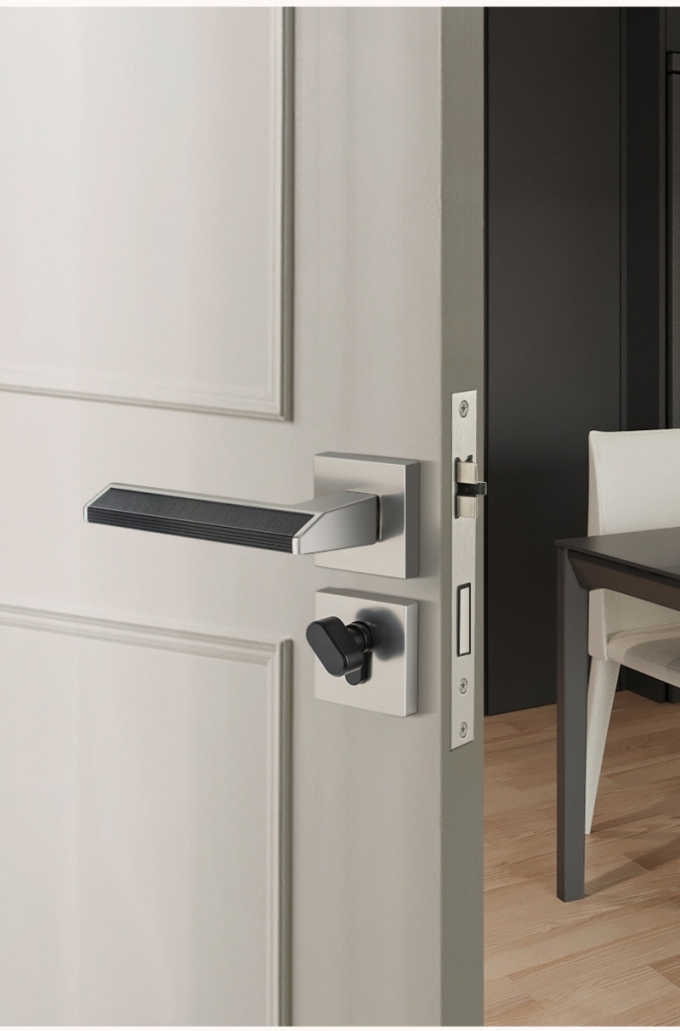 Khóa cửa tay gạt inox sáng bóng phối vân đen cao cấp 160
