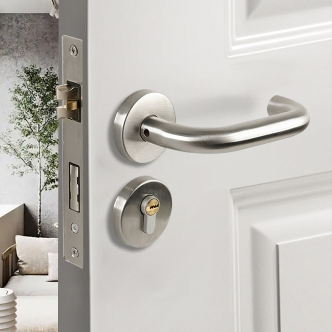 Khóa Cửa Tay Gạt Mịn Màu Ghi Bạc Nhã Nhặn 157