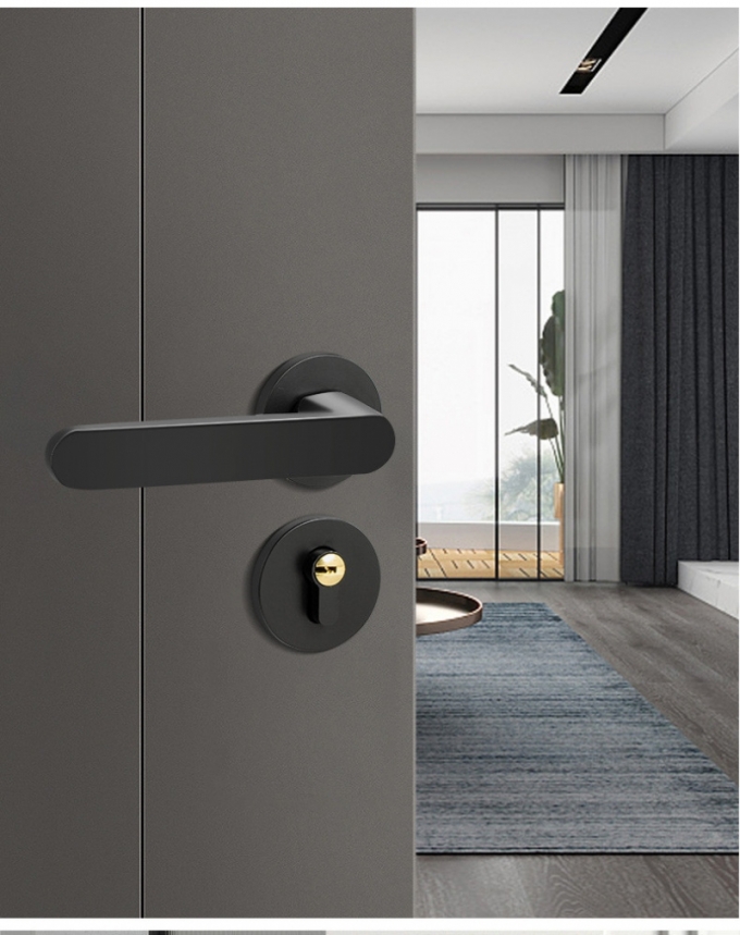 Khóa tay nắm cửa đen nhám chất liệu hợp kim phong cách tối giản 143
