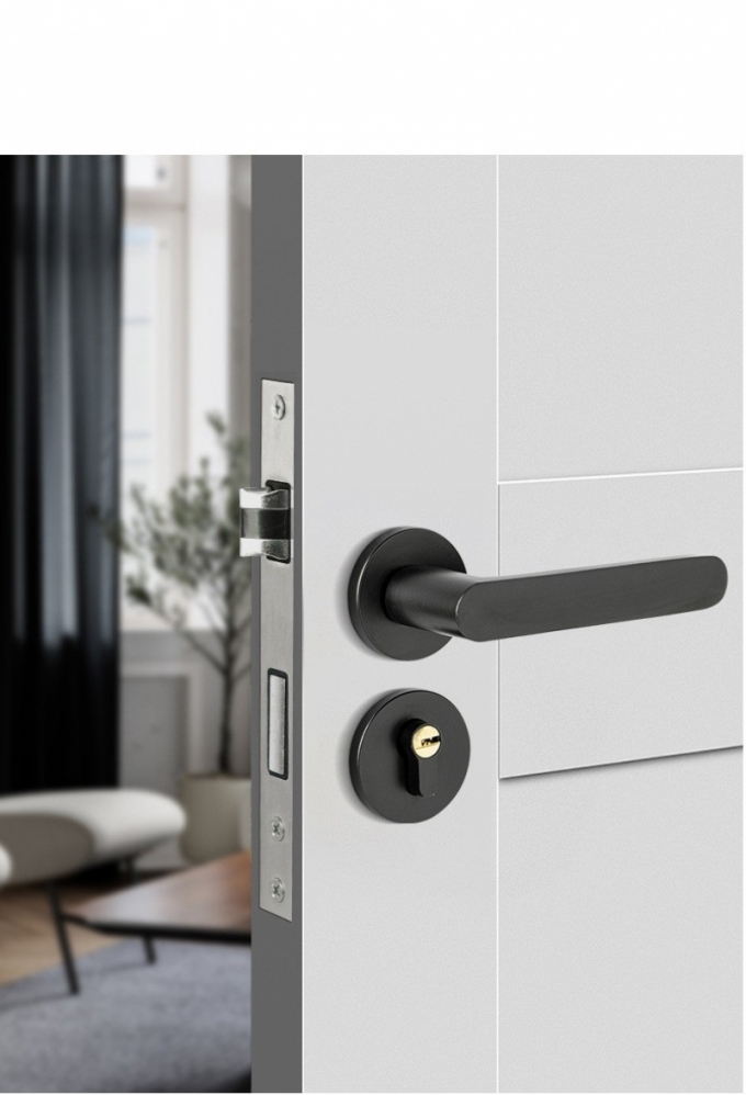 Khóa tay nắm cửa đen nhám chất liệu hợp kim phong cách tối giản 143