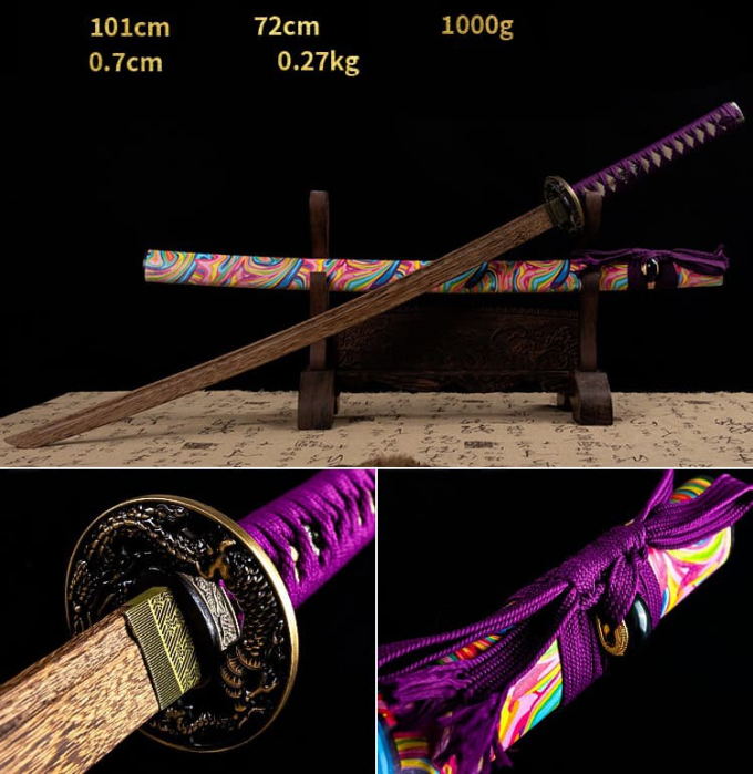 Kiếm gỗ samurai nhật bản có tsuba chắn kiếm sắc màu cuộc sống 010