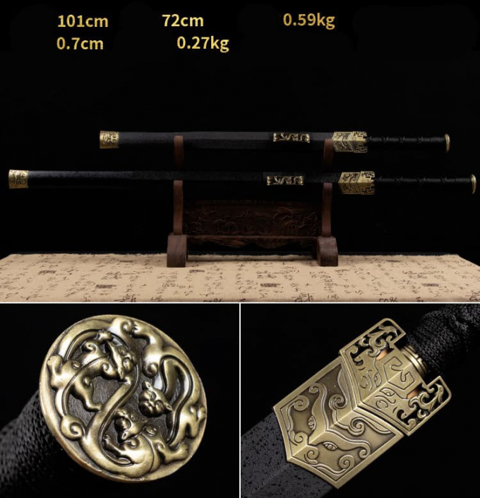 Kiếm gỗ samurai Nhật Bản có tsuba kèm vỏ kiếm chạm khắc rồng 018
