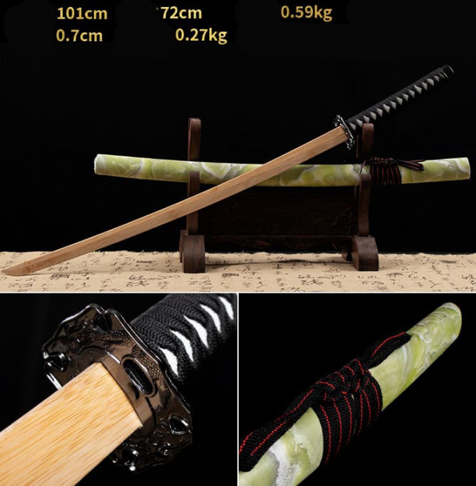 Kiếm gỗ samurai Nhật Bản có Tsuba kèm vỏ kiếm màu đá cẩm thạch 013