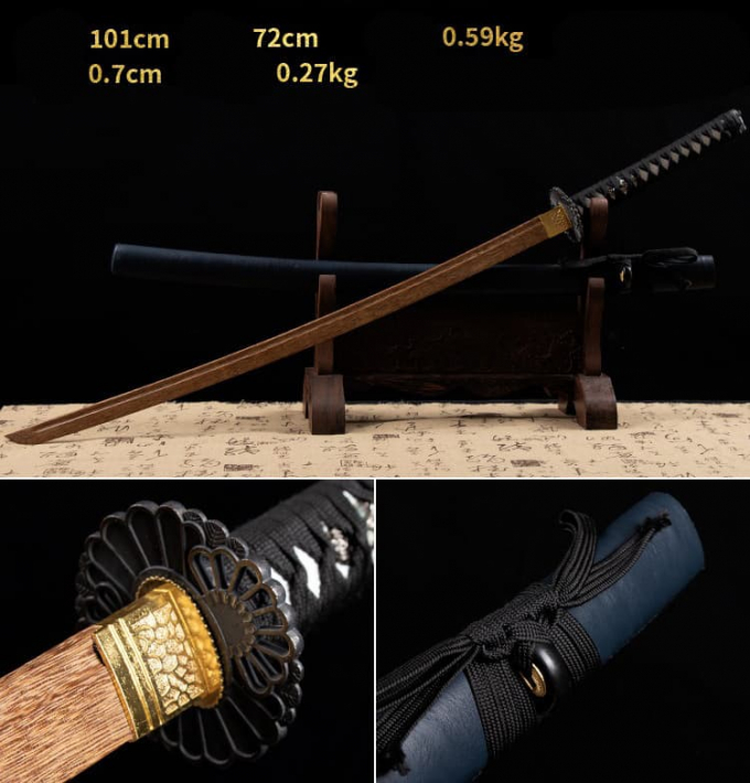 Kiếm gỗ samurai Nhật Bản vỏ kiếm màu xanh navy đẹp 021