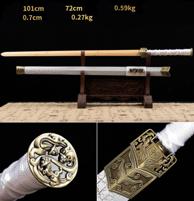 Kiếm gỗ samurai Nhật Bảncó tsuba kèm vỏ kiếm đá sapphire màu trắng 017