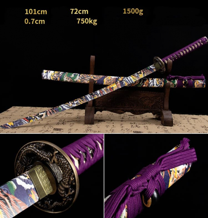 Kiếm gỗ samurai sắc màu Nhật bản có tsuba chắn kiếm 011