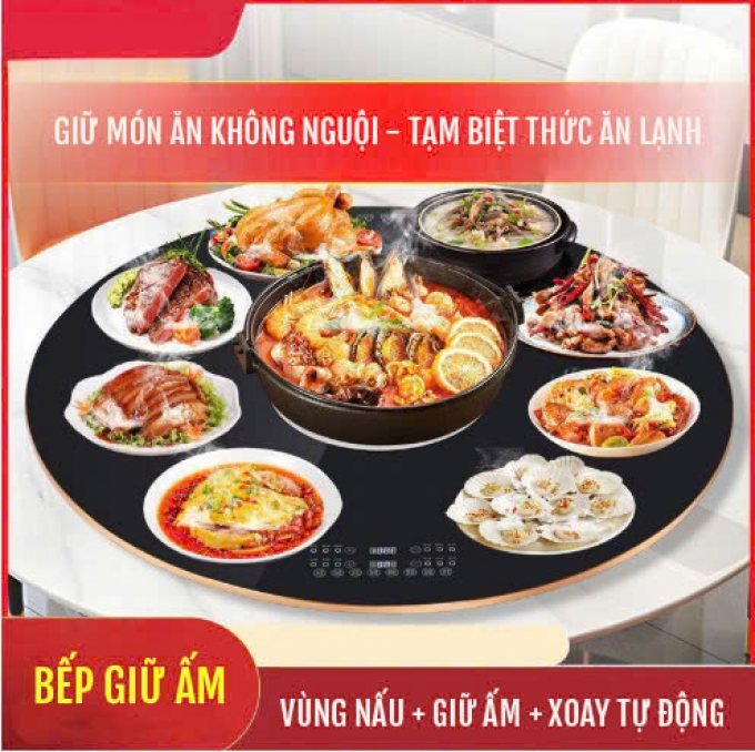 Mâm hâm nóng kết hợp bếp từ trung tâm xoay thông minh 003