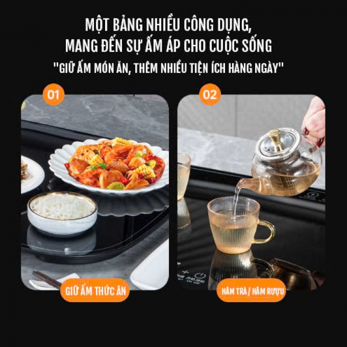 Mâm hâm nóng thức ăn vuông hẹn giờ thông minh 002