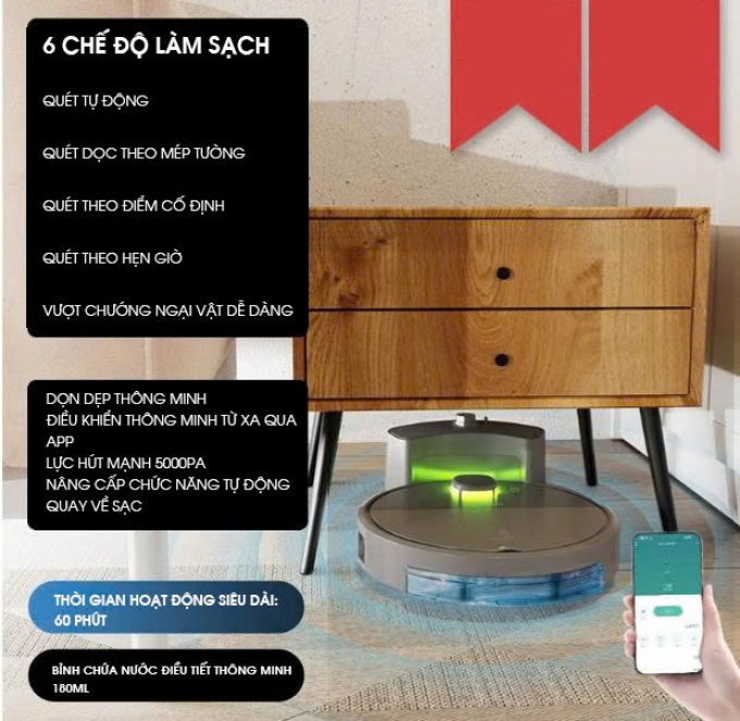 Robot hút bụi điều khiển qua app tự động quay về sạc RB008