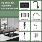 Bồn rửa chén bằng thép không gỉ Nano đen cỡ lớn bồn rửa đơn 011