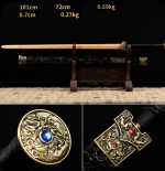 Kiếm gỗ thẳng Nhật Bản có tsuba chắn kiếm kèm vỏ đá sapphire 016