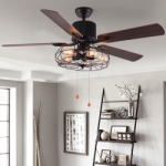 Quạt trần đèn cánh sải gỗ trang trí phòng khách 163