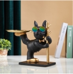 Tượng decor trang trí chó Bully cầm cột xiếc kệ đựng đồ mini phong cách Châu Âu 039