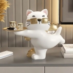 Tượng decor trang trí mèo cool ngầu đeo kính vàng cầm khay 030