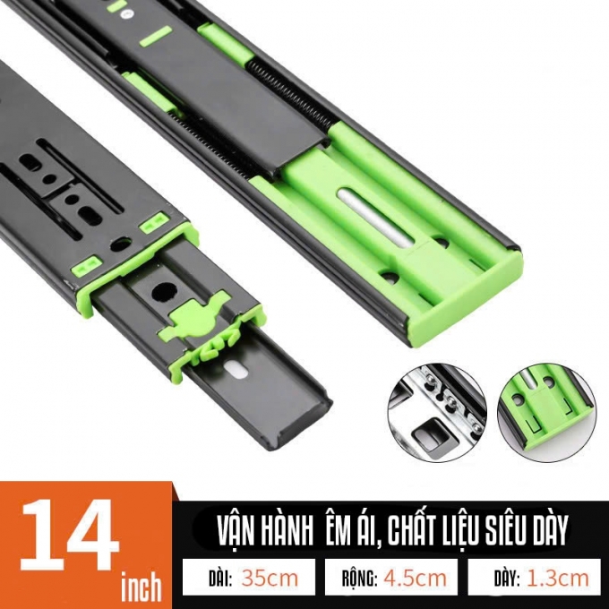 Thanh ray bi trượt ngăn kéo hộc tủ có giảm chấn cao cấp 001