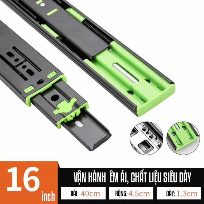 Thanh ray bi trượt ngăn kéo hộc tủ có giảm chấn cao cấp 001