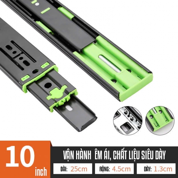 Thanh ray bi trượt ngăn kéo hộc tủ có giảm chấn cao cấp 001