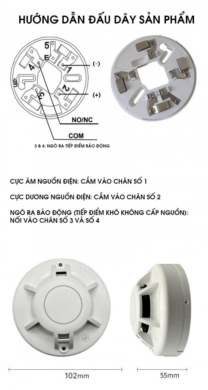 Thiết bị báo cháy cảm biến khói giám sát 360 độ TBBC009