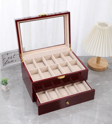 Hộp đựng đồng hồ gỗ 20 ngăn cao cấp kt 29x20.5x16cm 0146