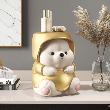 Tượng decor trang trí gấu đáng yêu kèm kệ để đồ mini 034