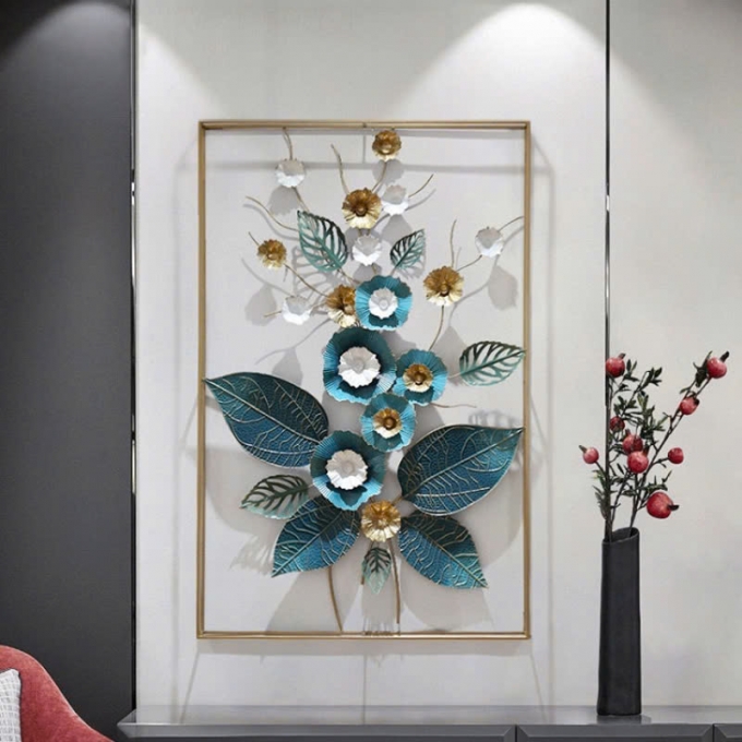 Tranh sắt kim loại hoa lá treo tường phòng khách 021