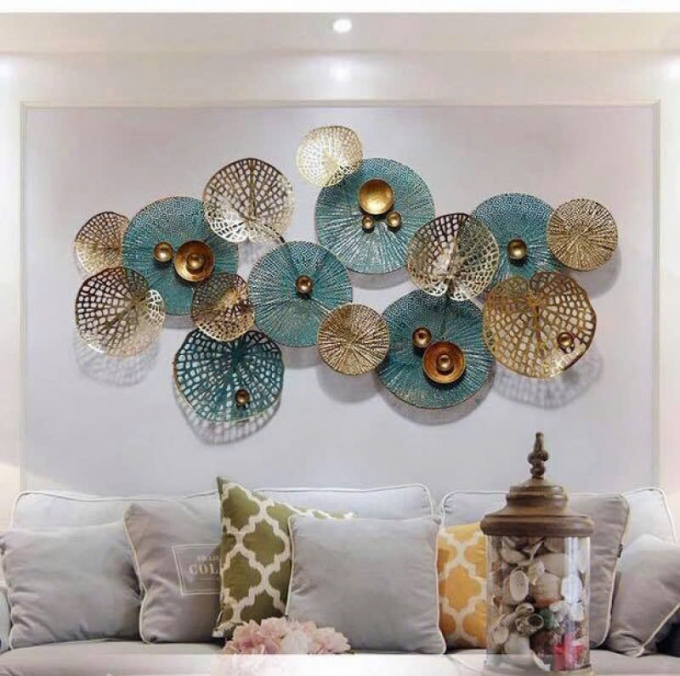Tranh sắt treo tường họa tiết lá cọ phòng khách sang trọng 020